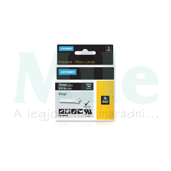 Feliratozó szalag PVC fekete/ fehér-betű 19mm 5.5m hőálló UV-álló RHINO ID1 DYMO