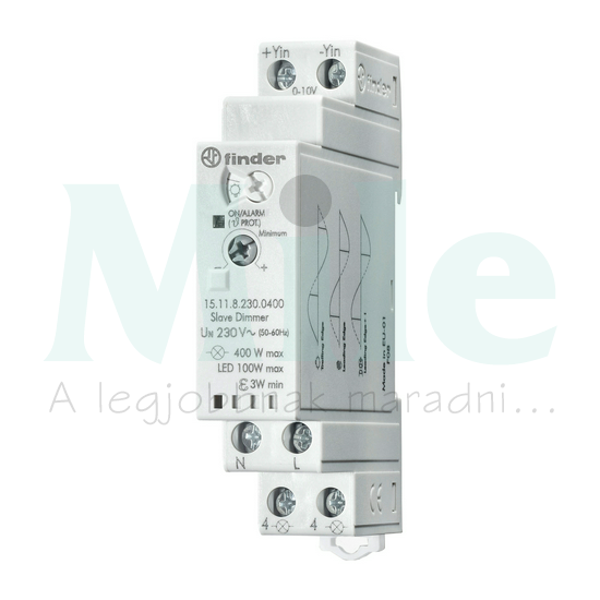 Slave-Dimmer, vezérlőbemenet 0-10 V a Master-Dimmer általi vagy egyéb 0-10 V-os vezérléshez, max. teljesítmény 400 W 15.11.8.230.0400 FINDER