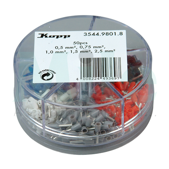 Érvéghüvely készlet szigetelt 0,5-0,75-1-1,5-2,5mm2 - 250db Kopp