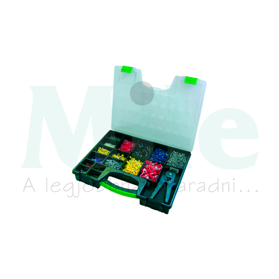 Érvéghüvely készlet szigetelt dobozban 0,75-10mm2 - 5000db + 210804 présszerszám I - francia Hau