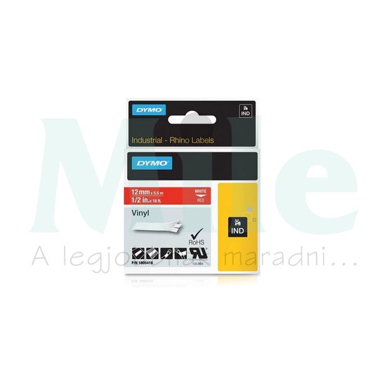 Feliratozó szalag PVC fekete/ fehér-betű 12mm 5.5m hőálló UV-álló RHINO ID1 DYMO