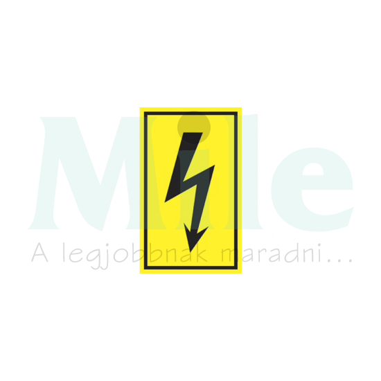 Figyelmeztető matrica villámjel vinil öntapadós sárga 60mmx 100mmx műanyag Agárdi Filmnyomó