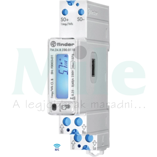 Sorolható fogyasztásmérő 1F 2irányú LCD MID-hiteles S0 IR NFC 40A direkt 7M.24.8.230.0110 FINDER