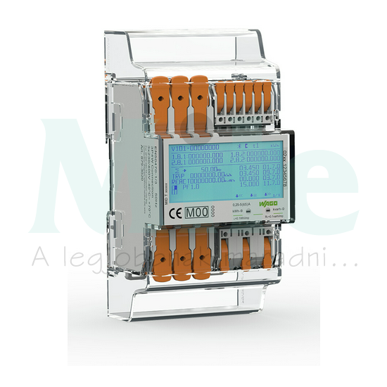 Sorolható fogyasztásmérő 3F LCD MID direkt 65A 230/400V 50Hz Modbus MBus WAGO