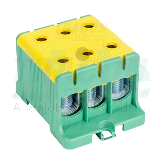 Fővezetéki leágazókapocs 160A/400VAC 3x2x2,5-50mm2 Al/Cu zöld/sárga 3P 50mm2 TRACON