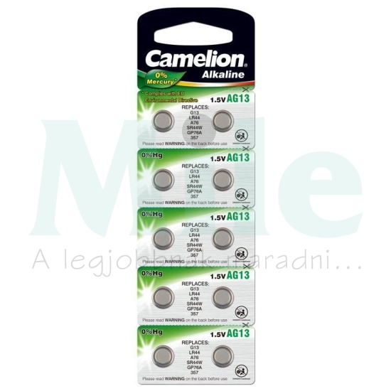Gombelem LR44 (AG13 G13 A76 GP76A 357 SR44W) 1.5V alkáli-mangán gombelem 138mAh Camelion