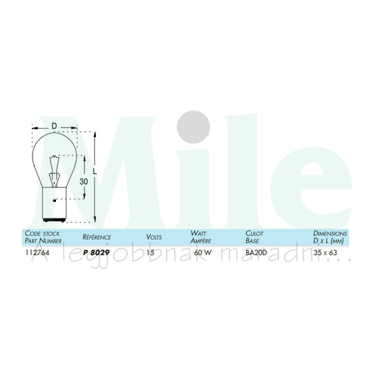 Halogén lámpa speciális BA20d 60W 15V P8029 ORBITEC