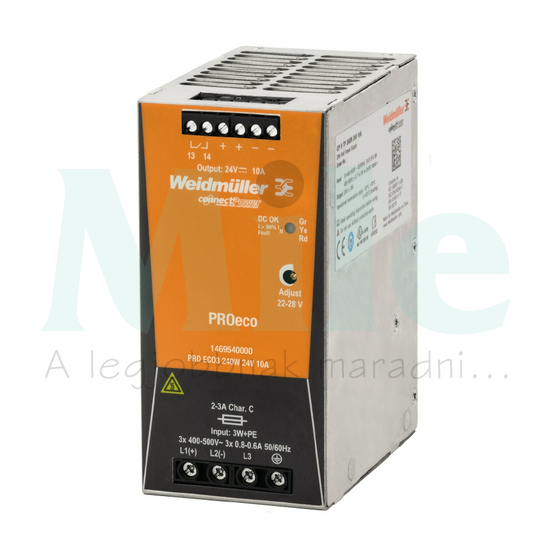 Kapcsolóüzemű DC tápegység 320-575VAC-be 450-800VDC-be 24VDC-ki PRO ECO3 240W 24V 10A Weidmüller