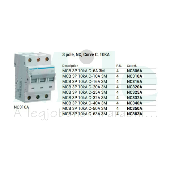 Kismegszakító 3P 25A C-jelleg 400V AC 10kA/60947 NC Hager