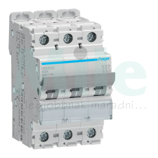 Kismegszakító 3P 32A D-jelleg 415V AC 10kA/60898 20kA/60947 NSN Hager