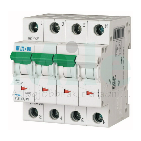 Kismegszakító 3P+N 15A B-jelleg 230V AC 6kA/60898 4M PL6-B15/3N EATON