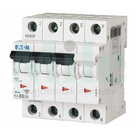 Kismegszakító 3P+N 32A C-jelleg 400V AC 6kA/60898 4M PL6-C32/3N EATON