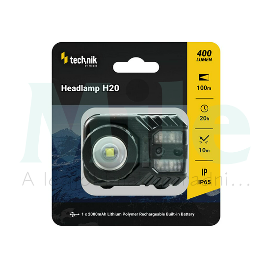 LED fejlámpa 400lm 100m 20h 2Ah/Li-ion microUSB IP65 1x tölthető akku teleppel műanyag Technik