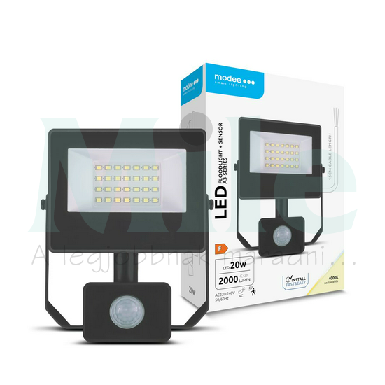 LED fényvető 10m PIR-érzékelős 20W 220-240V AC 2000lm 4000K fekete alumínium IP65 A3-series Modee