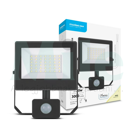 LED fényvető 10m PIR-érzékelős 30W 220-240V AC 3000lm 4000K fekete alumínium IP65 A3-series Modee