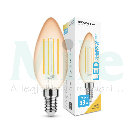 LED lámpa B35 gyertya filament 4W- 33W E14 360lm 818 220-240V AC 15000h 320° 1800K Modee