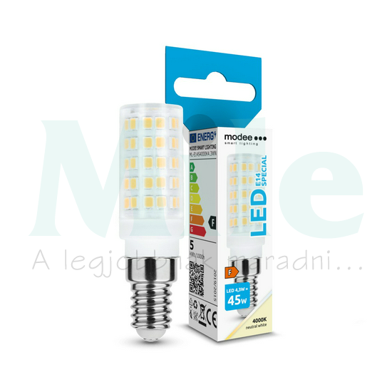 LED lámpa kerámia T19 egyfejű cső 4,3W- 45W E14 450lm 840 220-240V AC 25000h 360° 4000K Modee