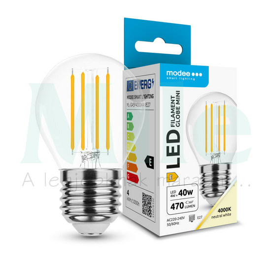 LED lámpa kisgömb P45 filament 4W- 40W E27 470lm 840 220-240V AC 25000h 360° 4000K Modee