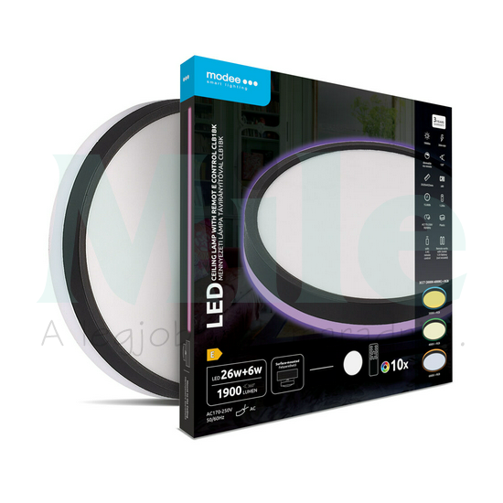 LED mennyezeti lámpatest kerek 3CCT DIM +RGB 26+6W távirányítóval falonkívüli 2x 170-250V AC 1900lm 2700-6000K IP20 15000h Modee