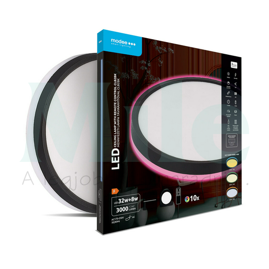 LED mennyezeti lámpatest kerek 3CCT DIM +RGB 32+8W távirányítóval falonkívüli 2x 170-250V AC 3000lm 2700-6000K IP20 15000h Modee