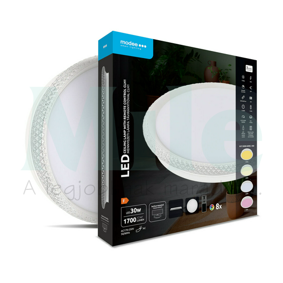 LED mennyezeti lámpatest kerek 3CCT DIM +RGB távirányítóval díszes-perem falonkívüli 1x 30W 170-250V AC 1700lm 2700-6000K IP20 Modee