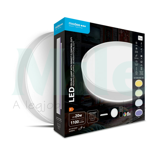 LED mennyezeti lámpatest kerek 3CCT DIM +RGB távirányítóval falonkívüli 1x 20W 170-250V AC 1100lm 2700-6000K IP20 15000h Modee