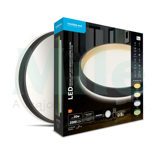 LED mennyezeti lámpatest kerek 3CCT DIM +RGB távirányítóval falonkívüli 1x 30W 170-250V AC 2000lm 2700-6000K IP20 15000h Modee