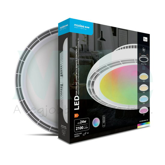 LED mennyezeti lámpatest ventilátoros (3-fokozat) falonkívüli 1x 24W 220-240V AC 2100lm 3000-6000K IP20 20000h Modee