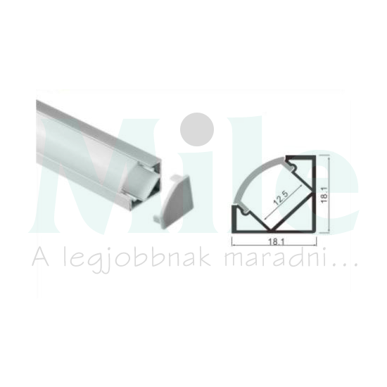 LED szalag profil készlet alu. 18,1x18,1x1000mm +matt fedél +klipsz +végzáró Clearled
