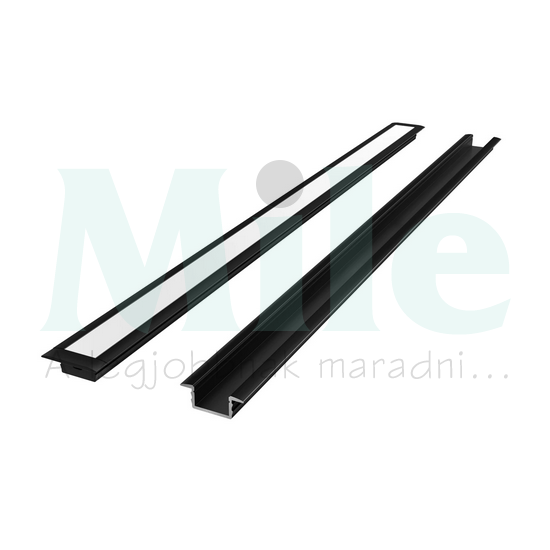 LED szalag profil készlet süllyesztett U aluminium 25,5x9,5mm fekete 2m  Prime LED line