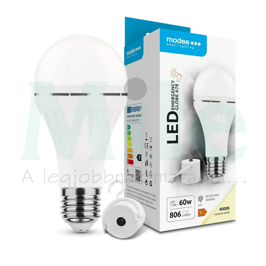 LED vészvilágító lámpa 2Ah/Li-ion/250lm/3h-akku A78 körte A 7,5W- 60W E27 806lm 840 Modee
