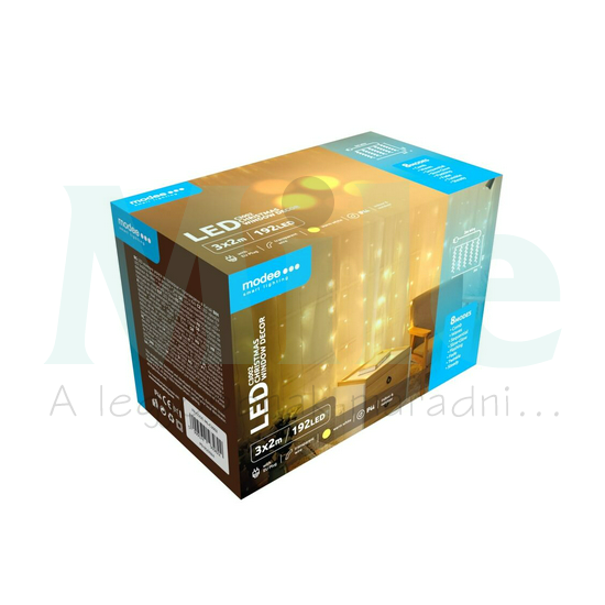 LED karácsonyi dekoráció 192LED-függöny/2x3m tápegység-dugóval 8mód kültéri 13db/m 220-240V Modee