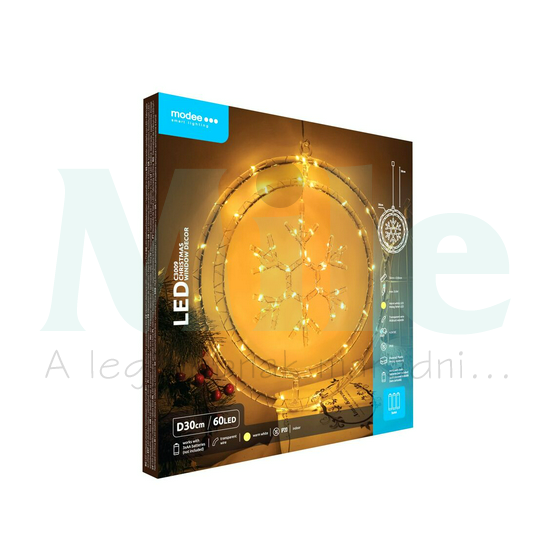 LED karácsonyi dekoráció 48LED-D30cm HÓPIHE 3xAA-elem(nélkül) fehér-fényű 4,5V DC 2700K Modee