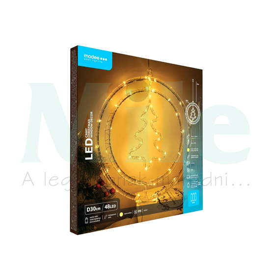 LED karácsonyi dekoráció 48LED-D30cm KARÁCSONYFA 3xAA-elem(nélkül) fehér-fényű 4,5V DC Modee