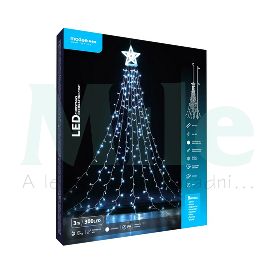 LED karácsonyi dekoráció 300LED-9x3mszál+csúcs tápegys-dugóval 8mód kültéri 10db/m 220-240V Modee