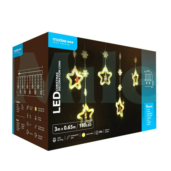 LED karácsonyi dekoráció 110LED-lógó dísz/3m tápegység-dugóval 8mód kültéri 37db/m 220-240V Modee