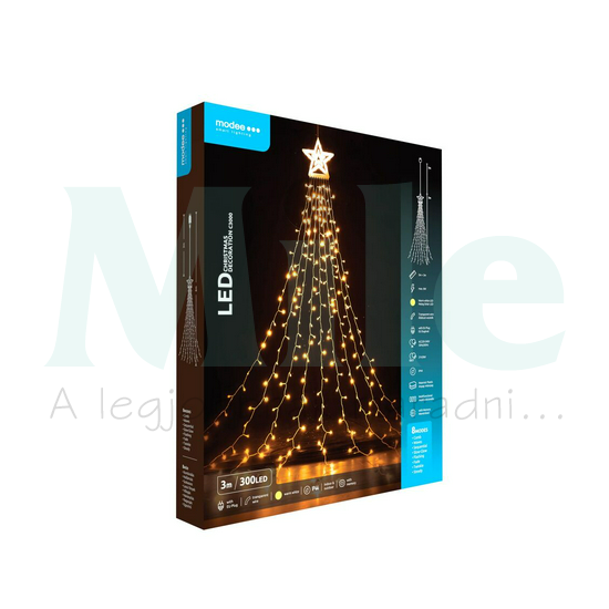 LED karácsonyi dekoráció 300LED-9x3mszál+csúcs tápegys-dugóval 8mód kültéri 10db/m 220-240V Modee