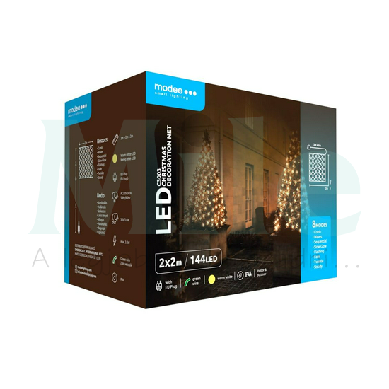 LED karácsonyi dekoráció 192LED-háló/2x2m tápegység-dugóval 8mód kültéri 19db/m fehér-fényű Modee