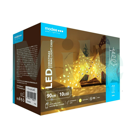 LED karácsonyi füzér 10LED 3D-CSILLAG/1,35m 2xAA-elem(nélkül) fehér-fényű 3V DC 2700K IP20 Modee