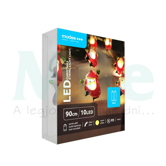 LED karácsonyi füzér 10LED TÁNCOS MIKULÁS/0,9m 2xAA-elem(nélkül) fehér-fényű 3V DC 2700K Modee