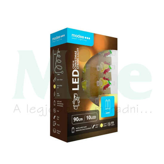 LED karácsonyi füzér 10LED HARANG/0,9m 2xAA-elem(nélkül) fehér-fényű 3V DC 2700K IP20 Modee