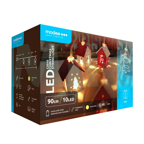 LED karácsonyi füzér 10LED HÁZIKÓ/0,9m 2xAA-elem(nélkül) fehér-fényű 3V DC 2700K IP20 Modee