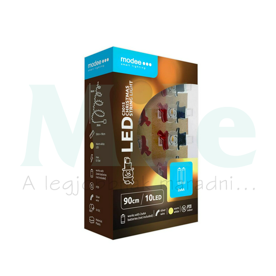 LED karácsonyi füzér 10LED HÓEMBERFEJ/0,9m 2xAA-elem(nélkül) fehér-fényű 3V DC 2700K IP20 Modee