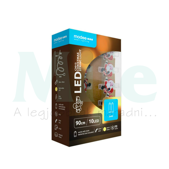 LED karácsonyi füzér 10LED MIKLULÁS/0,9m 2xAA-elem(nélkül) fehér-fényű 3V DC 2700K IP20 Modee