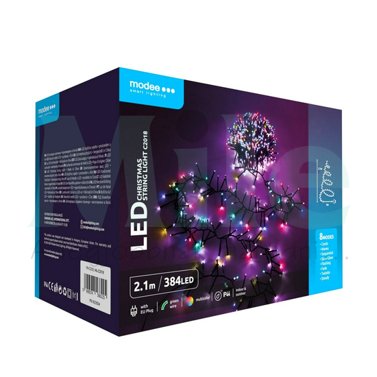 LED karácsonyi fűzér 384LED/2,1m tápegys-dugóval sokszínű 8mód kültéri 183db/m 220-240V AC Modee