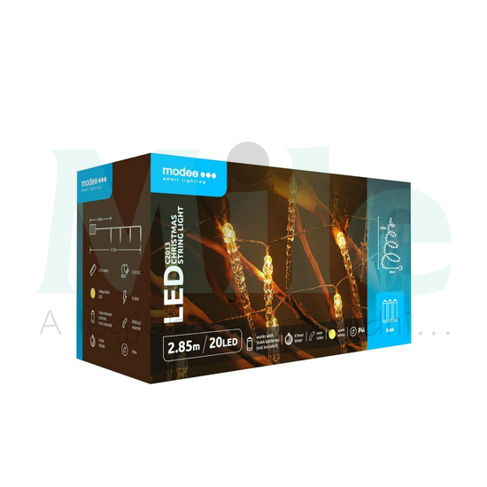 LED karácsonyi fűzér 20LED-jégcsap/2,85m 3xAA-elem(nélkül) kültéri 7db/m fehér-fényű 4,5V Modee