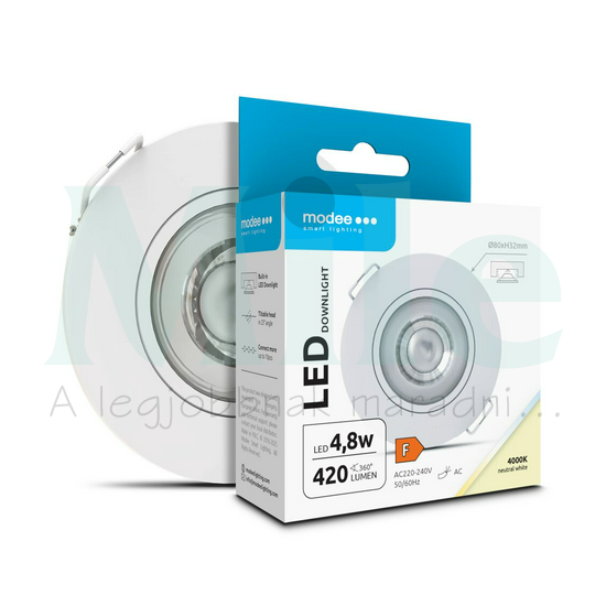 LED mélysugárzó lámpatest dönthető/25° süllyesztett 1x 4,8W 220-240V AC 420lm 4000K IP20 Modee