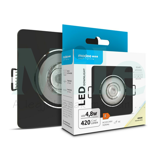 Modee LED Mélysugárzó Négyzet 4,8W 4000K IP20 80xH32mm ROT(420 lumen) feketeERP