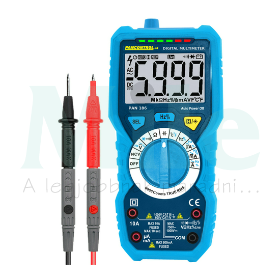 Multiméter V-A-Ohm-µF-°C-Hz digitális 1000VDC 1000VAC 10ADC 10AAC 40MOhm Pancontrol