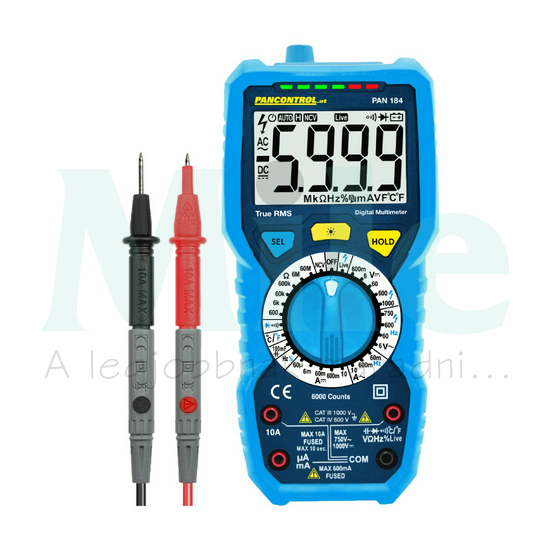 Multiméter V-A-Ohm-µF-°C-Hz digitális 1000VDC 750VAC 10ADC 10AAC 60MOhm Pancontrol